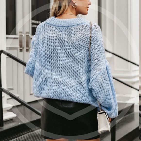 Loose fit oversized chunky knit sweater - LT BLUE - Picture 2 of 7